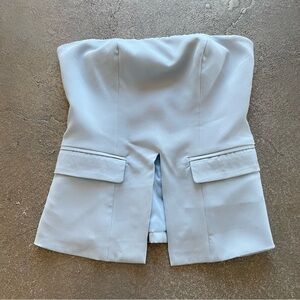 Kaiia Satin Bandeau Front Split Hem Co-ord set Top Baby Blue